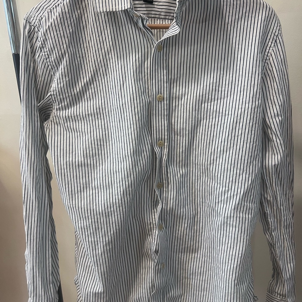 Banana Republic White Shirt with Navy Pinstripes